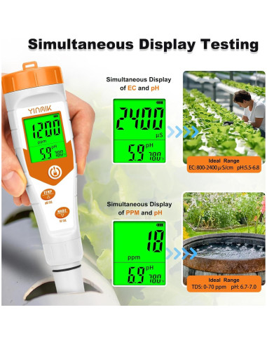 Probador de pH y EC 4 en 1 YINMIK YK-4 para Hidropónicos