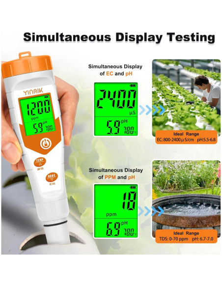 Probador de pH y EC 4 en 1 YINMIK YK-4 para Hidropónicos