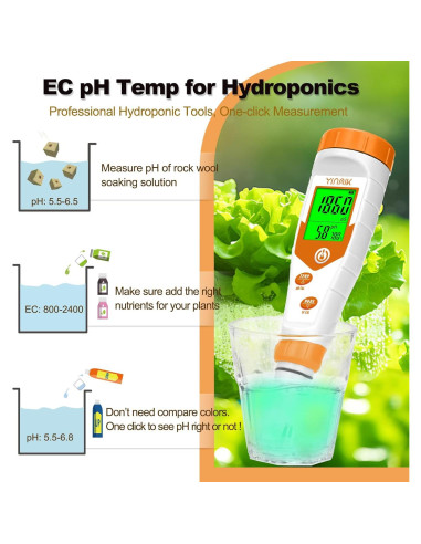 Probador de pH y EC 4 en 1 YINMIK YK-4 para Hidropónicos
