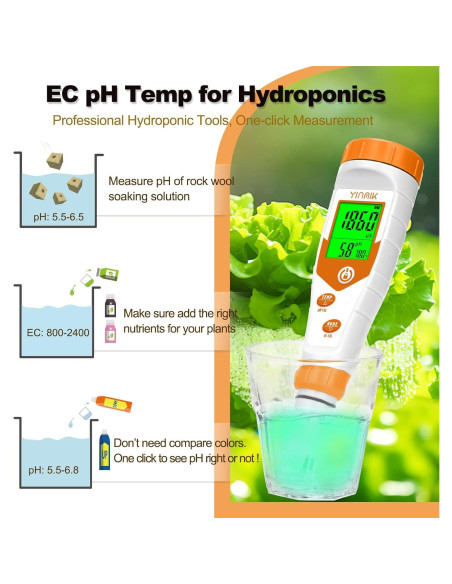 Probador de pH y EC 4 en 1 YINMIK YK-4 para Hidropónicos