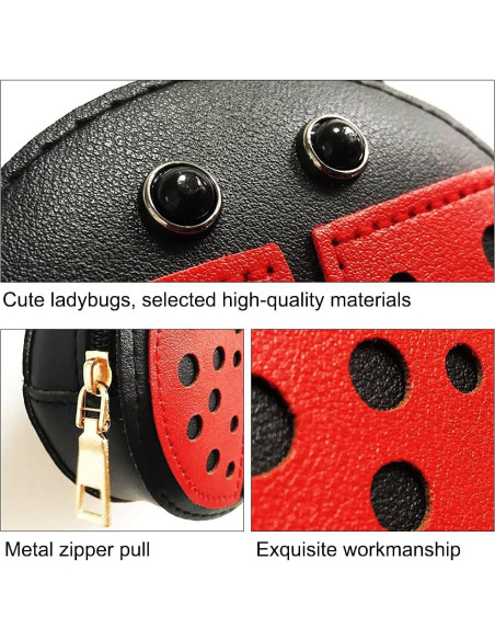 Bolso Mensajero para Niñas JienClound Mariquita Rojo y Negro
