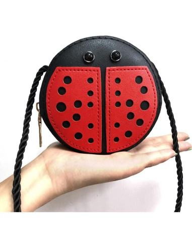 Bolso Mensajero para Niñas JienClound Mariquita Rojo y Negro