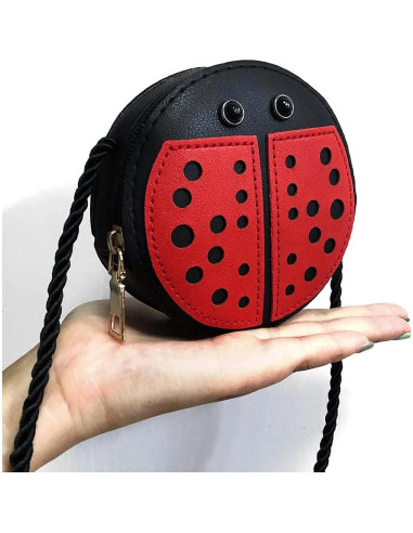 Bolso Mensajero para Niñas JienClound Mariquita Rojo y Negro