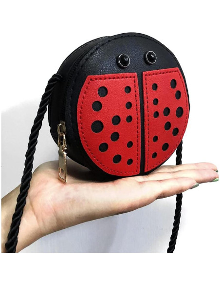 Bolso Mensajero para Niñas JienClound Mariquita Rojo y Negro