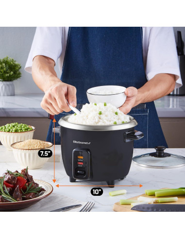 Cocinero de Arroz Eléctrico Elite Gourmet ERC003B 6 Tazas Negro