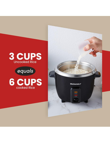 Cocinero de Arroz Eléctrico Elite Gourmet ERC003B 6 Tazas Negro