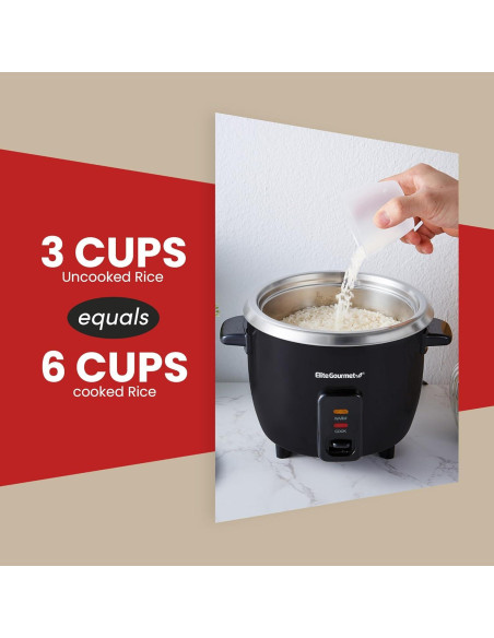 Cocinero de Arroz Eléctrico Elite Gourmet ERC003B 6 Tazas Negro
