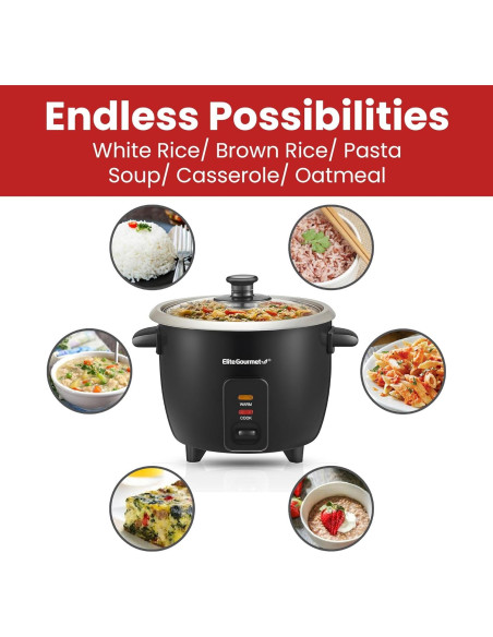 Cocinero de Arroz Eléctrico Elite Gourmet ERC003B 6 Tazas Negro