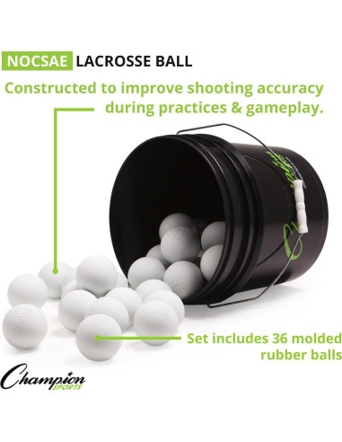 Pelotas de Lacrosse Champion Sports - Cubo con 36 Pelotas Blancas
