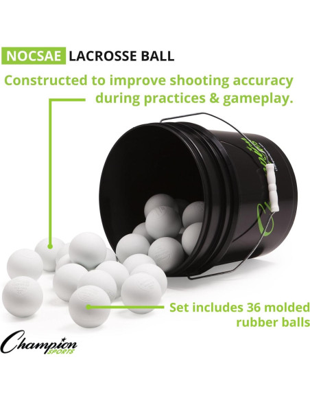 Pelotas de Lacrosse Champion Sports - Cubo con 36 Pelotas Blancas