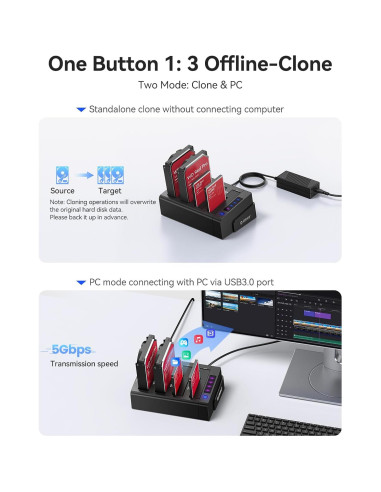 Estación de Acoplamiento ORICO 6648US3 4 Bahías USB 3.0 80TB