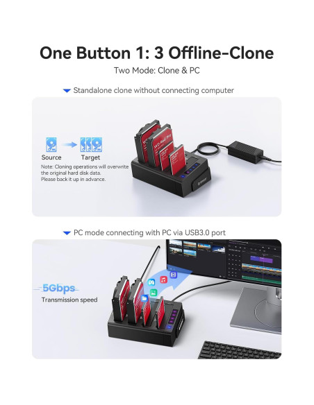 Estación de Acoplamiento ORICO 6648US3 4 Bahías USB 3.0 80TB
