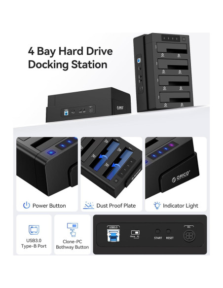Estación de Acoplamiento ORICO 6648US3 4 Bahías USB 3.0 80TB