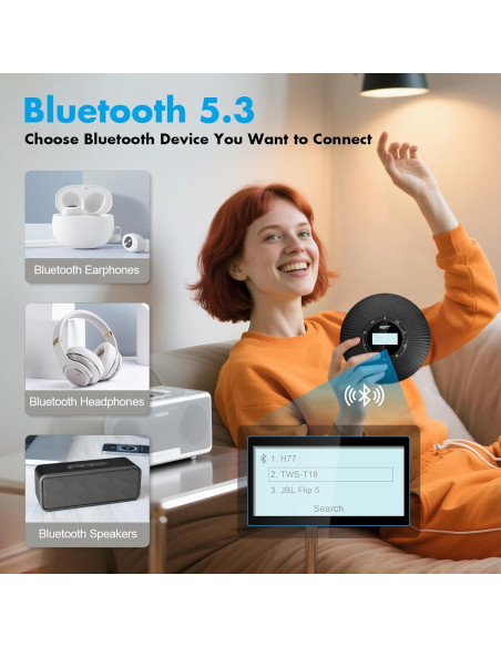Reproductor de CD Portátil HOTT C228 Bluetooth 5.3 4 Altavoces