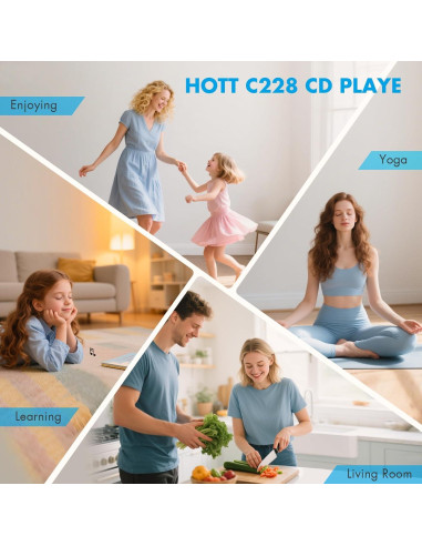 Reproductor de CD Portátil HOTT C228 Bluetooth 5.3 4 Altavoces
