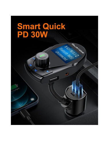 Transmisor FM Bluetooth Guanda RM150 con Carga Rápida 30W