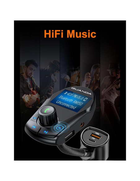 Transmisor FM Bluetooth Guanda RM150 con Carga Rápida 30W