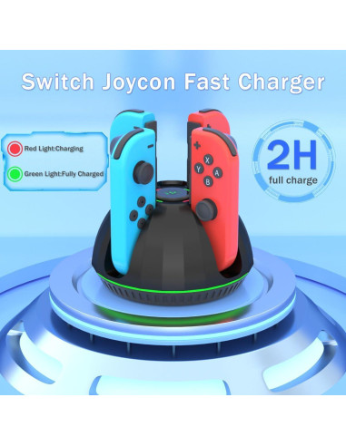 Cargador Rápido 4 en 1 NALENSY para Joy Con de Nintendo Switch