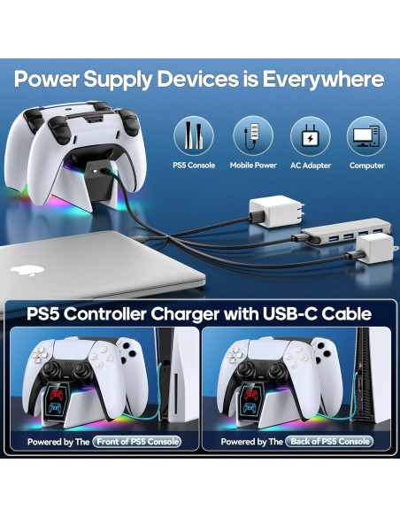 Estación de Carga PS5 Tokluck para 2 Controladores con LED