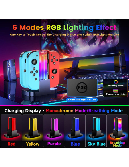 Base de Carga Wenocally para Controlador Switch y OLED - 6 Modos RGB
