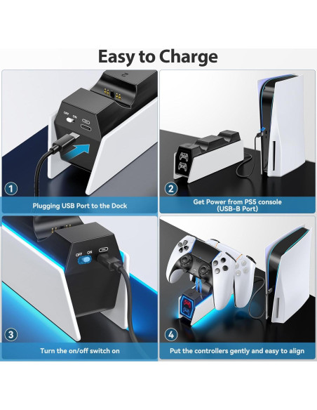 Estación de Carga PS5 Tokluck para 2 Controladores con LED