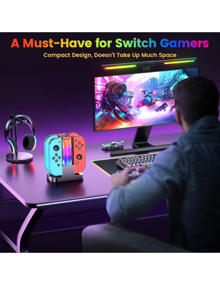 Base de Carga Wenocally para Controlador Switch y OLED - 6 Modos RGB