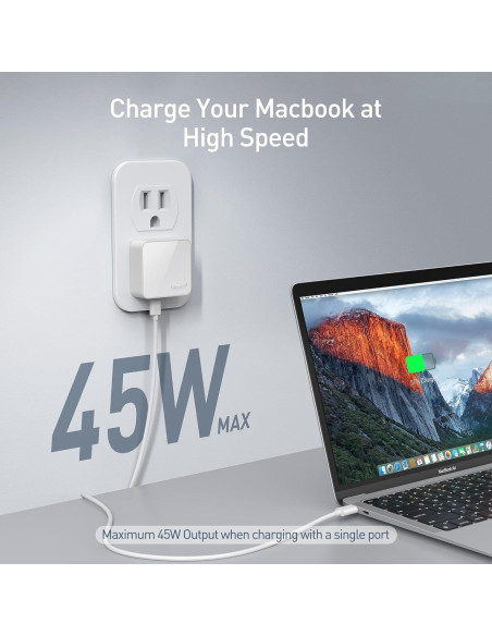 Cargador de pared USB C Nekmit 47W Dual Carga Rápida Blanco