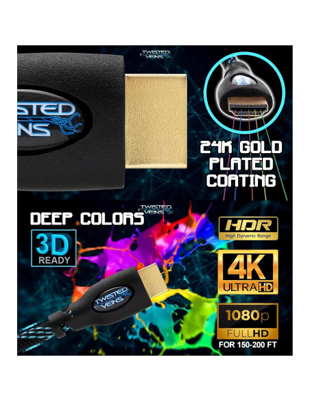Cable HDMI 1.83 m Paquete de 3 Twisted Veins Alta Velocidad 4K