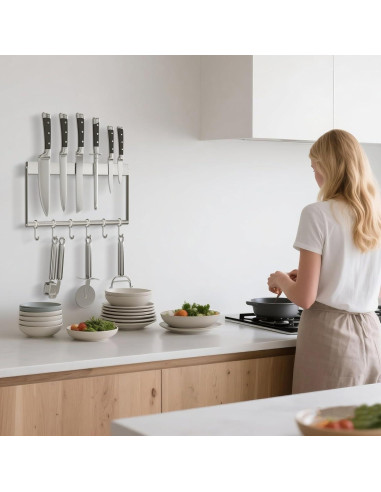 Soporte Magnético para Cuchillos TIMIEEYA 41 cm con 6 Ganchos