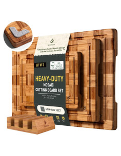 Juego de 3 Tablas de Cortar de Bambú Socisen Antideslizantes