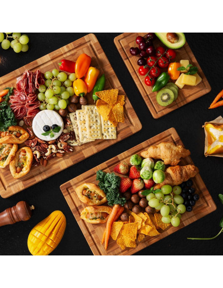 Juego de 3 Tablas de Cortar de Bambú Socisen Antideslizantes