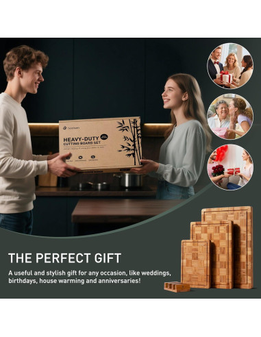 Juego de 3 Tablas de Cortar de Bambú Socisen Antideslizantes