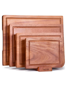 Juego de tablas de cortar de madera YeadCedle 4 piezas con soporte