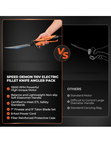 Cuchillo de filete eléctrico KastKing Speed Demon 110V con 2 cuchillas