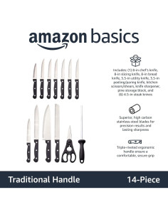 Juego de Cuchillos de Cocina Amazon Basics 14 Piezas Acero Inoxidable 2