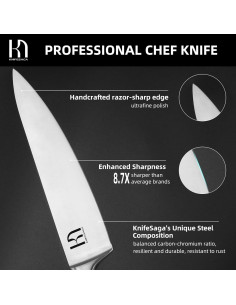 Cuchillo de Chef KnifeSaga X3 Pro de 20.32 cm Ultra Afilado 2