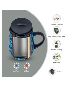 Taza de Café Aislada Ideus 0.47L Doble Pared Cebra Azul 2