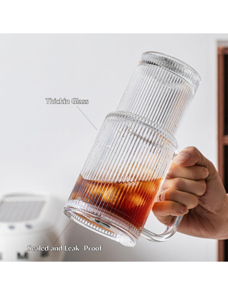 Vasos de Vidrio Estriado INSETLAN 26oz con Asa y Tapa - 2 Piezas