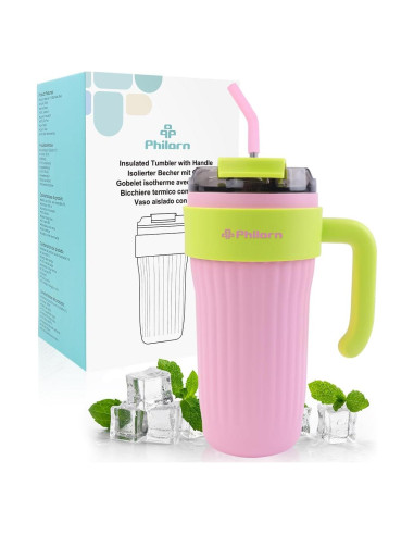 Botella de Agua Aislada PHILORN 800 ml Rosa con Pajilla