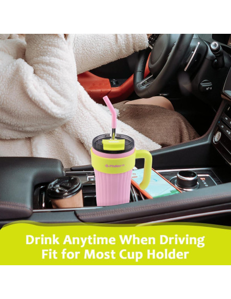 Botella de Agua Aislada PHILORN 800 ml Rosa con Pajilla