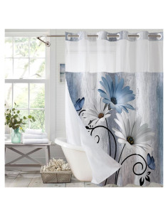 Cortina de Ducha Floral Muuyi 183x191 cm Azul Impermeable