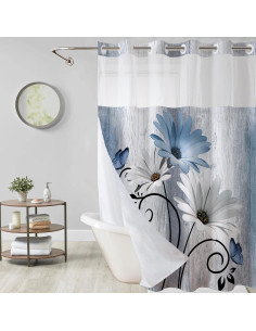 Cortina de Ducha Floral Muuyi 183x191 cm Azul Impermeable 2