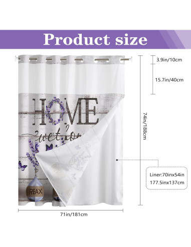 Cortina de Ducha APROPHIC Lavanda 180x190 cm Impermeable