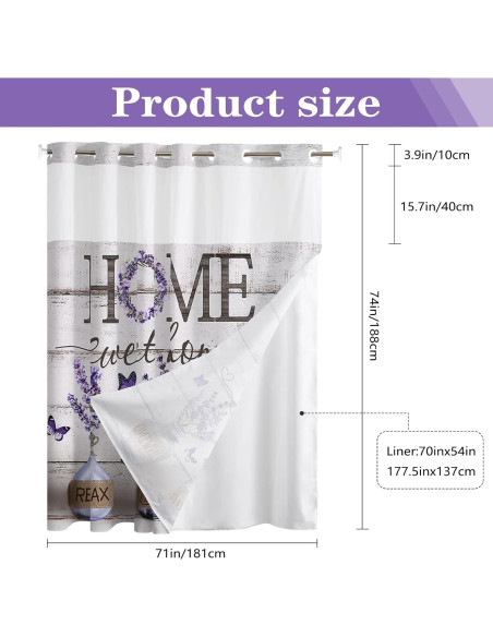 Cortina de Ducha APROPHIC Lavanda 180x190 cm Impermeable