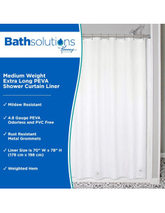 Cortina de Ducha Kenney PEVA Extra Larga 180x198 cm Blanca 2