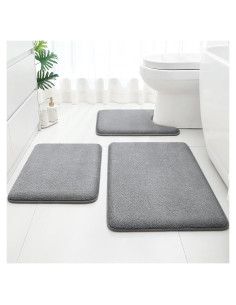 Juego de Alfombrillas de Baño HOMEIDEAS 3 Piezas Gris