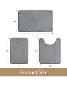 Juego de Alfombrillas de Baño HOMEIDEAS 3 Piezas Gris 2