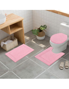 Conjunto 3 Alfombrillas de Baño SHACOS Rosa Antideslizante 2