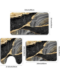 Alfombra de Baño MUGINYU 3 Piezas Antideslizante Negro y Dorado 2