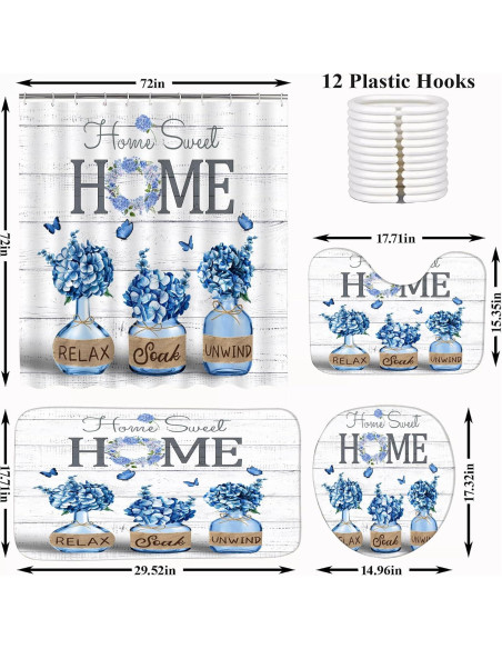 Conjunto de Cortina de Ducha ALEXEX 4 Piezas Azul Floral 182.88 cm